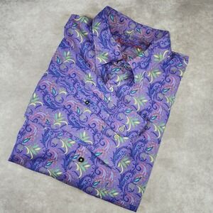 Alan Flusser Mens XXL Purple Paisley Floral Button Down Shirt Long Sleeve Cotton